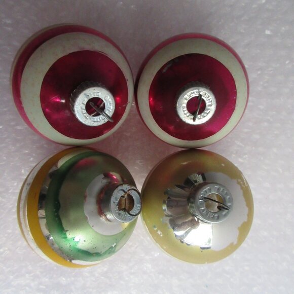 Shiny Brite Striped Glass Christmas Ornaments Set of 8 Pink Gold 1.75" - 2" Vtg - Picture 15 of 16